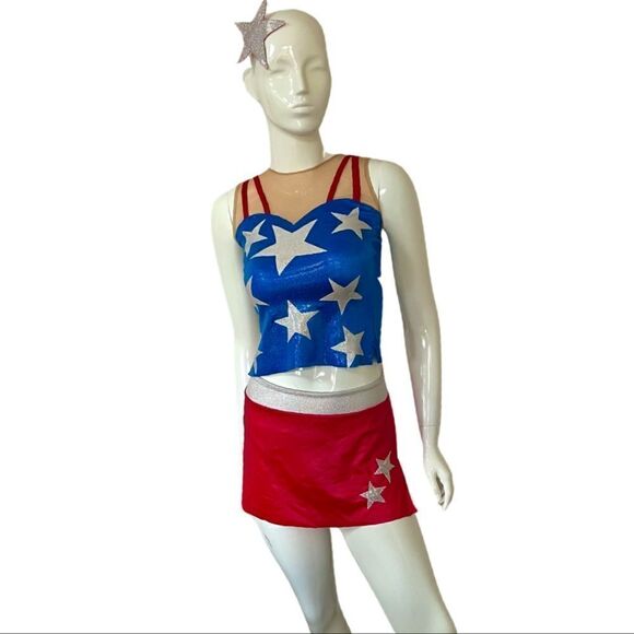 Vintage 90s Captain America Wonder Woman Patriotic Sparkly Competition Costume - Picture 1 of 12